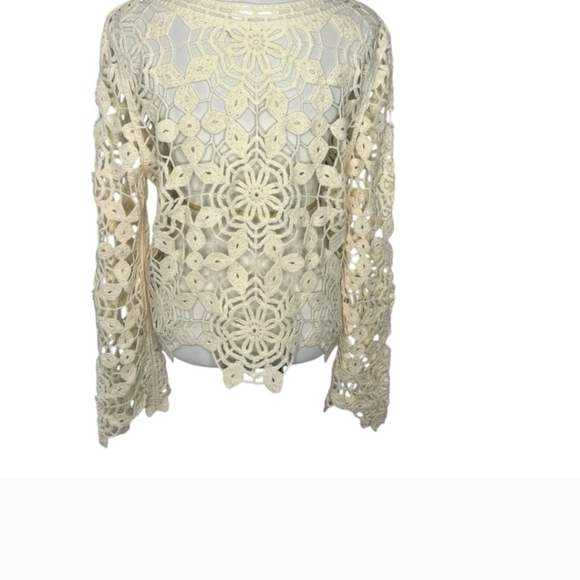 Cloth By Design Cream Crochet Long Sleeve Top Beachy Artsy Logenlook Preowned - Picture 4 of 13